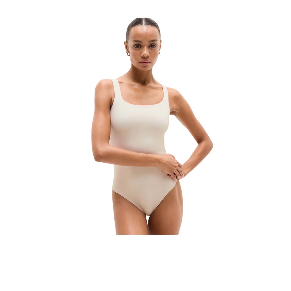 Athleta BodyMove Square Neck Bodysuit XS Ivory Thong Minimalist Balletcore